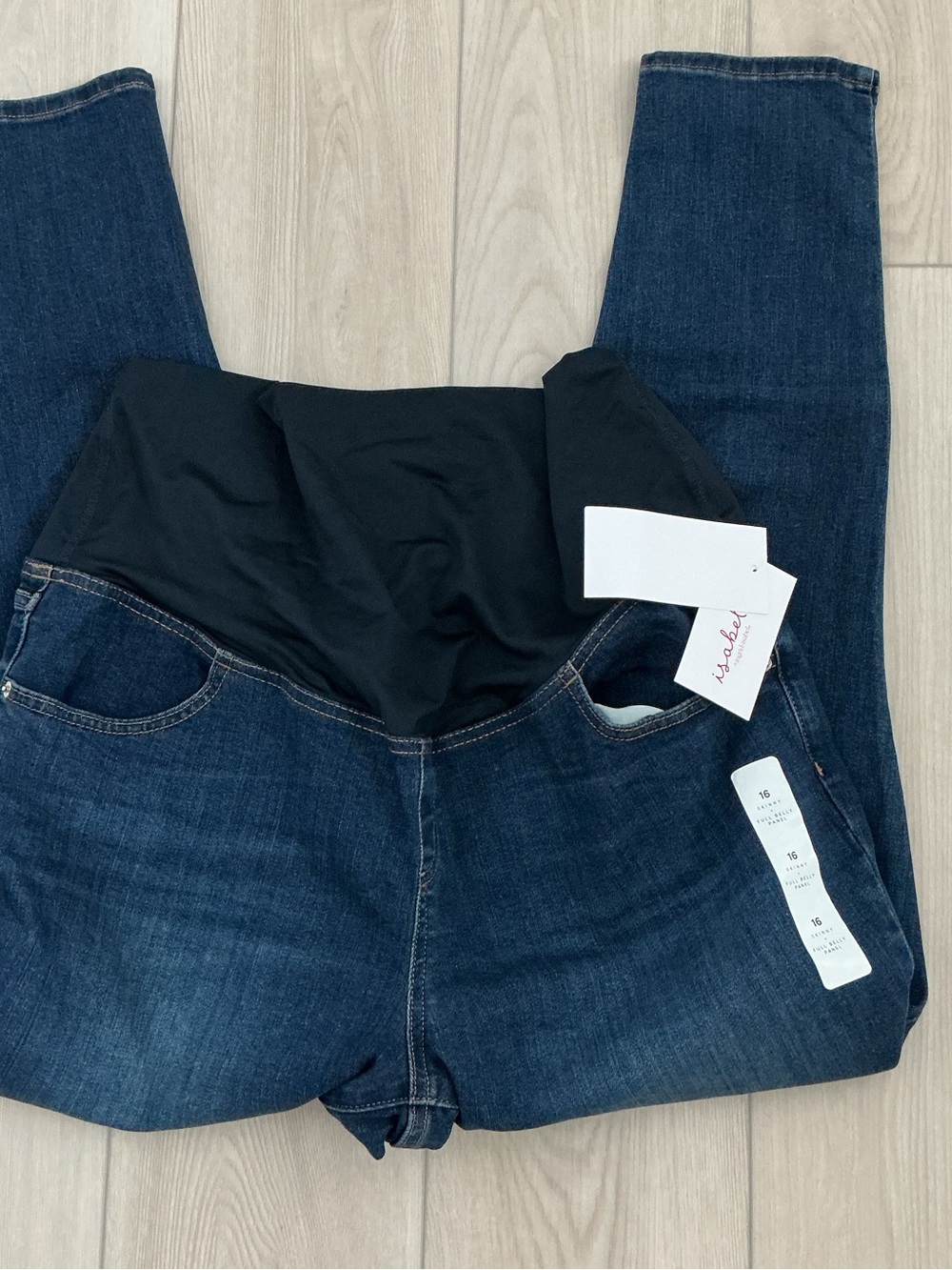 Maternity Dark Blue Stretch Denim Jeans with Black Panel